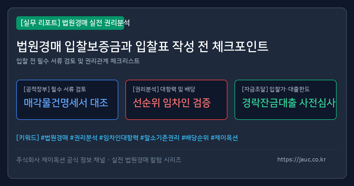 법원경매 입찰보증금과 입찰표 점검 항목을 정리한 체크리스트 그래픽