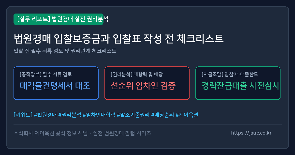 법원경매 입찰보증금과 입찰표 작성 체크리스트 인포그래픽