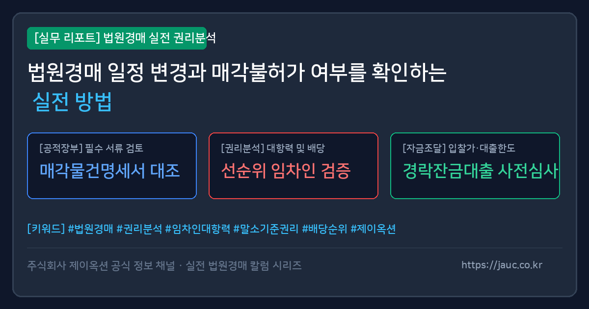 법원경매 일정 변경 및 매각불허가 확인 절차 체크리스트 인포그래픽