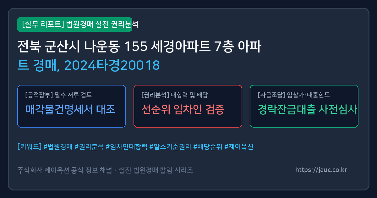 군산 아파트 경매 물건의 확인 포인트를 정리한 안내 그래픽