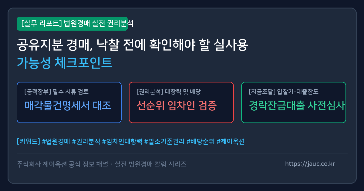 공유지분 경매 확인 항목을 정리한 체크리스트 형태의 문서 그래픽