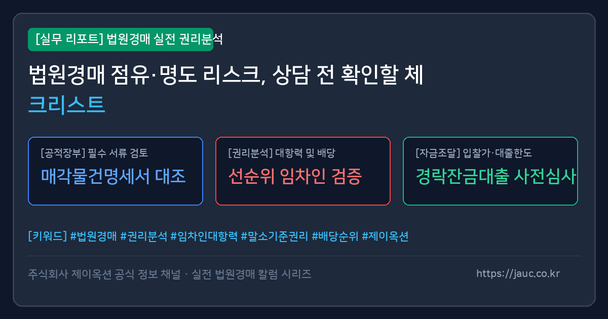 법원경매 점유와 명도 리스크 점검 항목을 정리한 체크리스트 문서형 이미지
