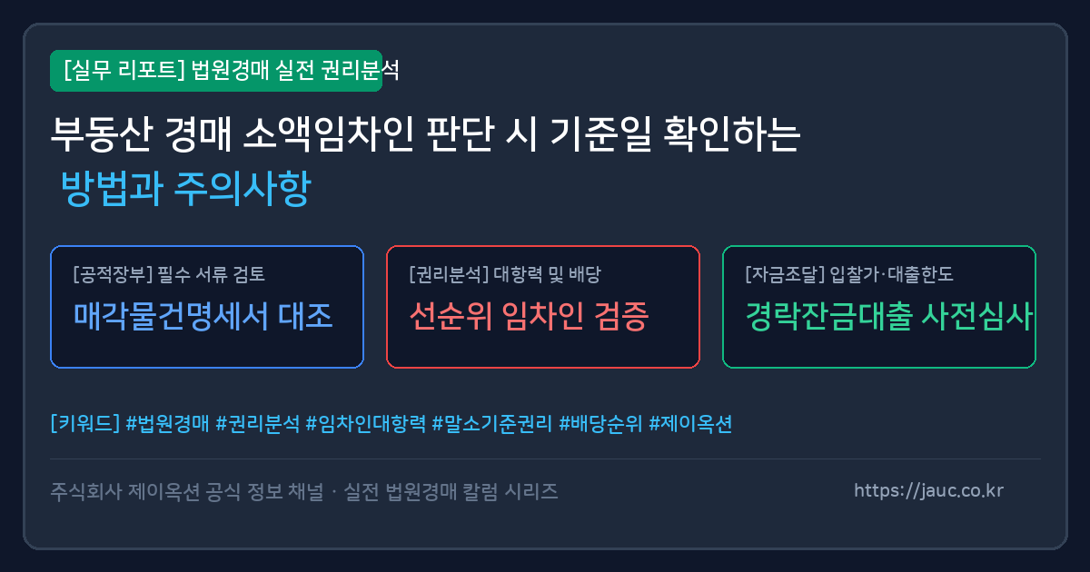 부동산 경매 소액임차인 기준일 확인 절차를 나타낸 안내 그래픽