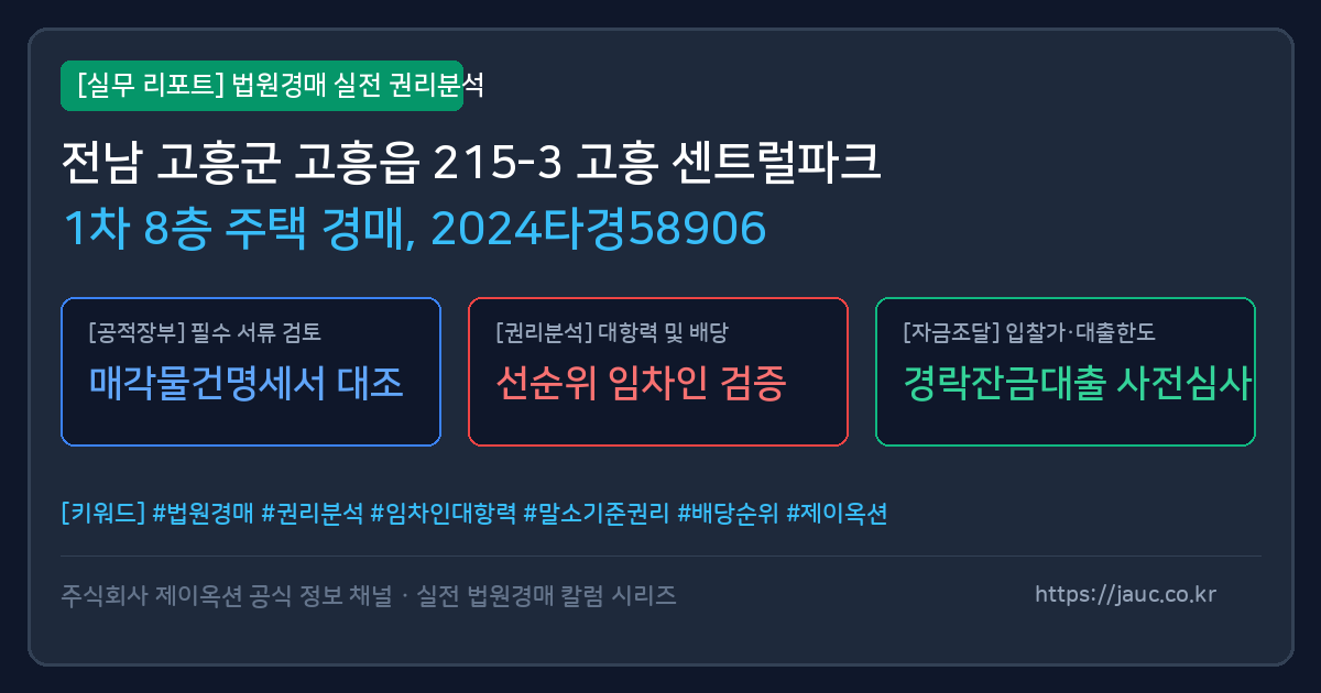 고흥 주택 경매 물건의 확인 포인트를 정리한 안내 그래픽