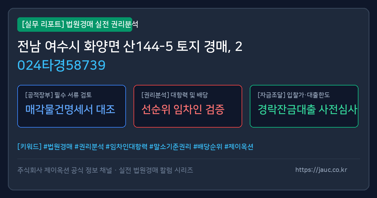 여수 토지 경매 물건의 확인 포인트를 정리한 안내 그래픽