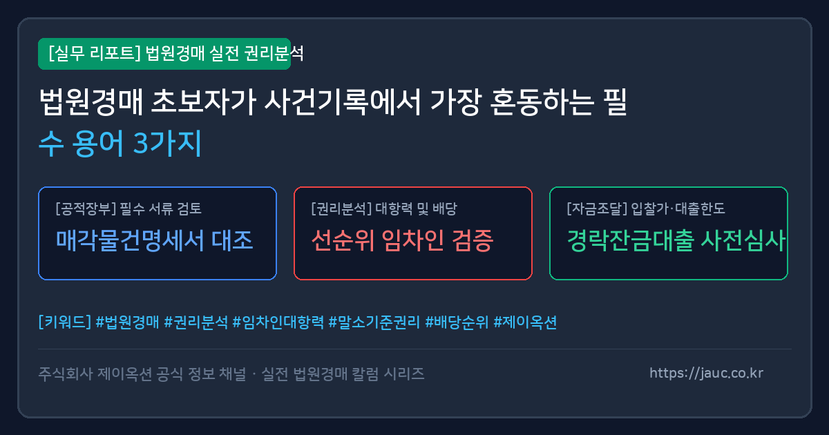 법원경매 사건기록 권리분석 용어 체크리스트 그래픽 일러스트