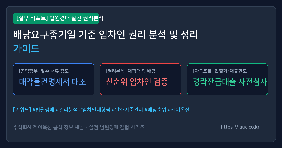 부동산 경매 절차에서 배당요구종기일과 임차인 권리를 정리한 인포그래픽 문서 그래픽