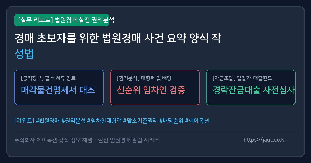 법원경매 초보자를 위한 사건 요약 양식 체크리스트 그래픽