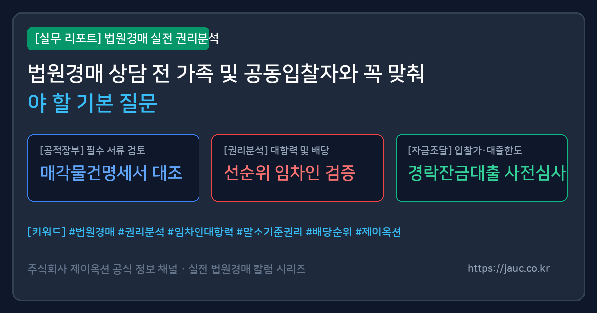 법원경매 사전 상담을 위한 체크리스트 항목이 정리된 정보 그래픽 이미지