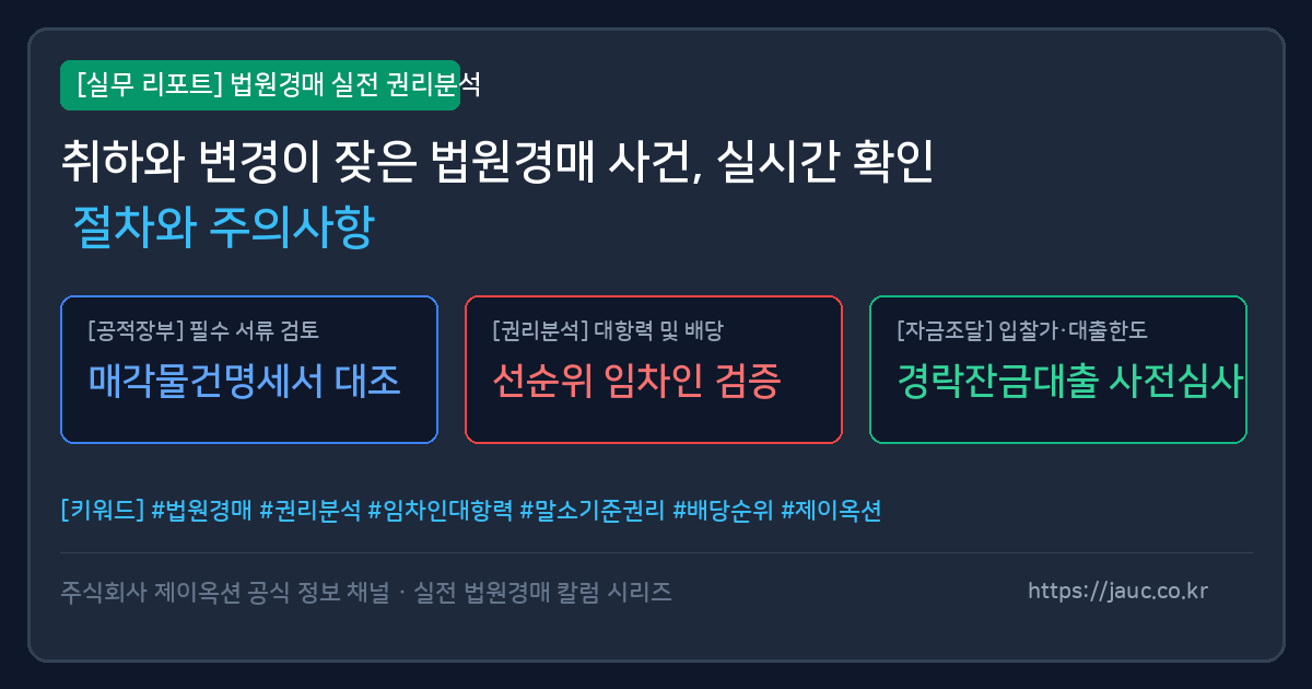 법원경매 사건의 취하 및 변경 상태를 추적하기 위한 체크리스트 그래픽