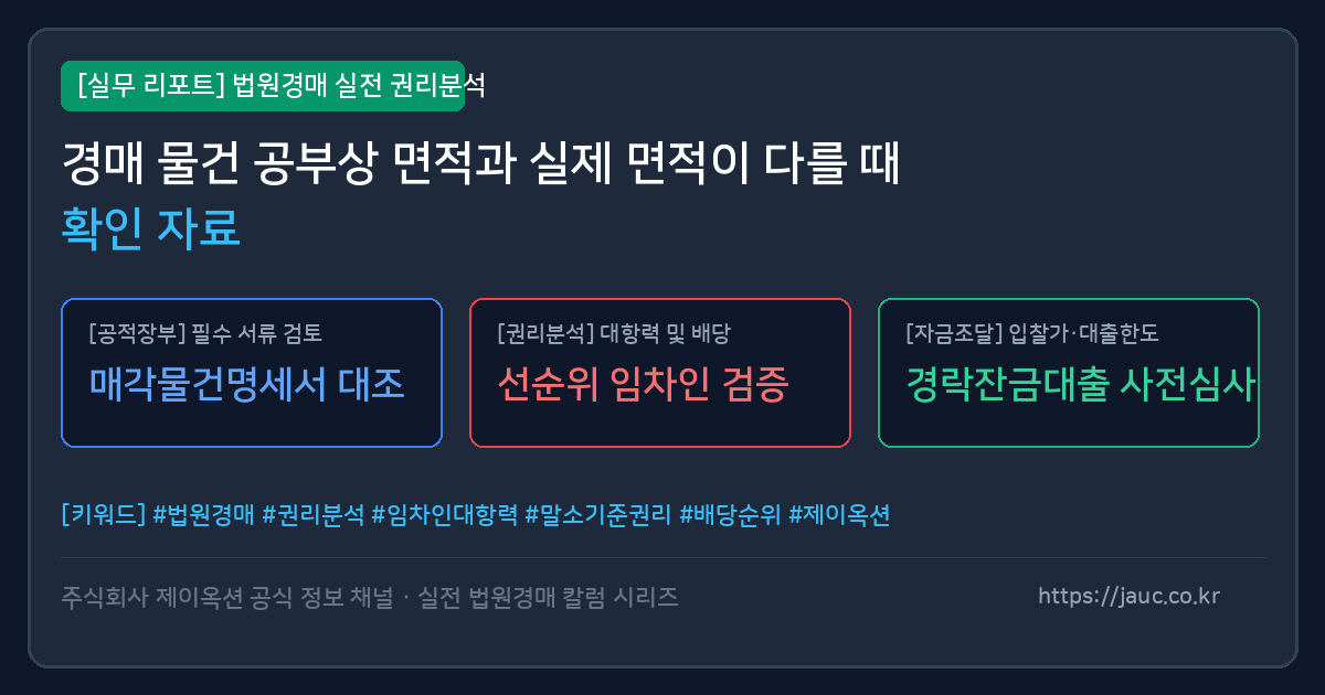 경매 물건 공부상 면적과 실제 면적 차이 확인을 위한 체크리스트 그래픽