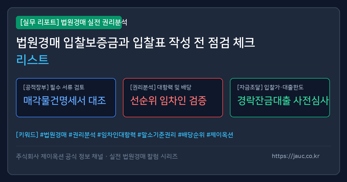 법원경매 입찰보증금과 입찰표 사전 점검 체크리스트 인포그래픽