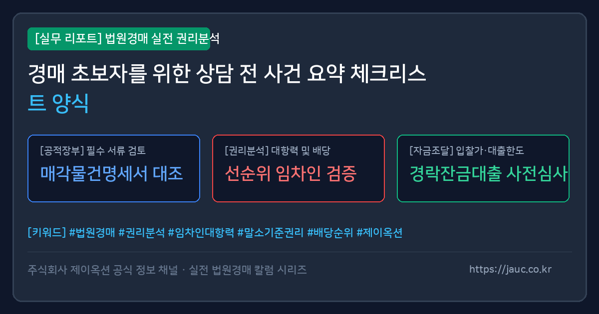 부동산 경매 상담 전 작성하는 사건 요약 체크리스트 인포그래픽 그래픽