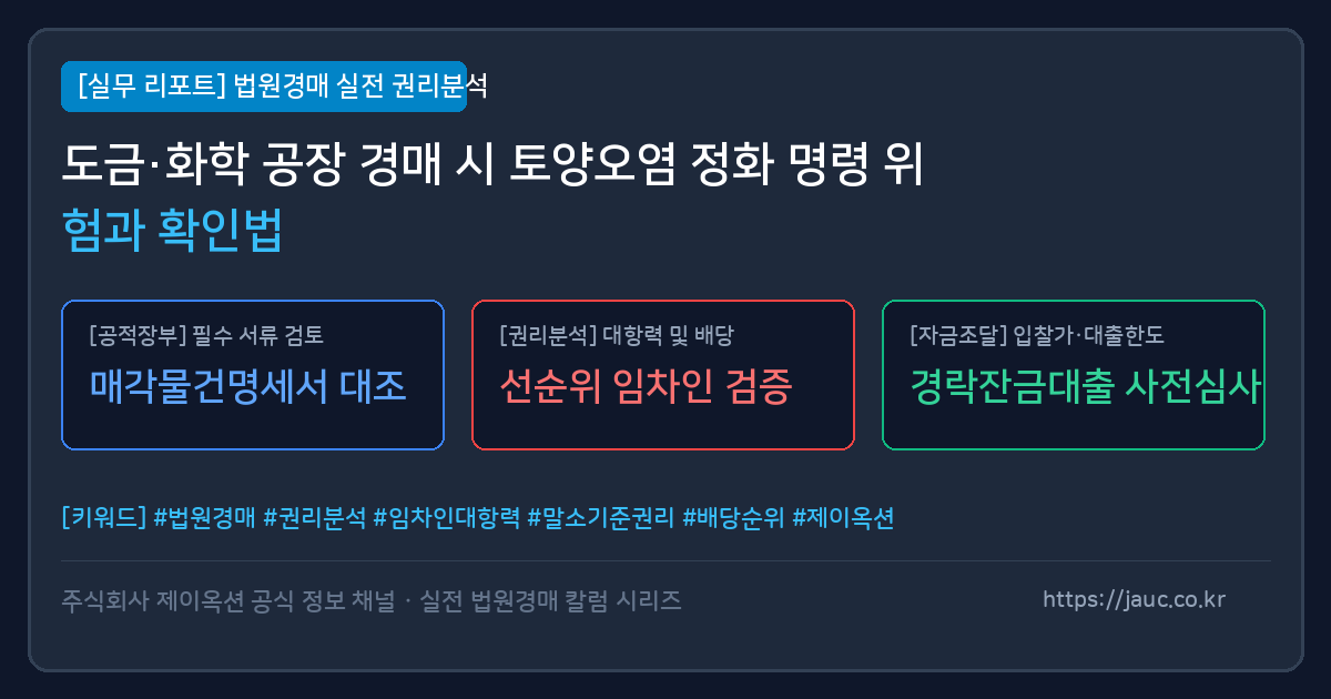 도금 및 화학 공장 경매 시 확인해야 할 토양오염 점검 항목 체크리스트 인포그래픽