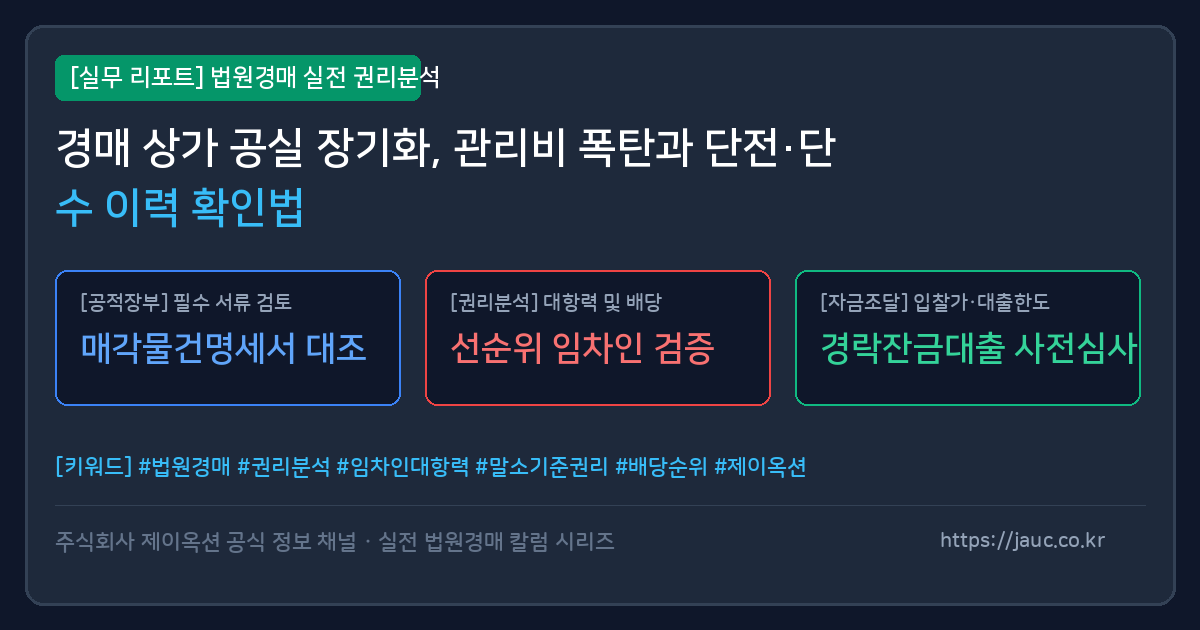 상가 경매 관리비 및 단전 단수 확인을 위한 체크리스트 인포그래픽