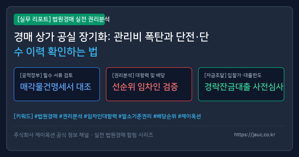 상가 경매 물건의 관리비 체납 및 단전 단수 확인 사항을 정리한 인포그래픽 리포트