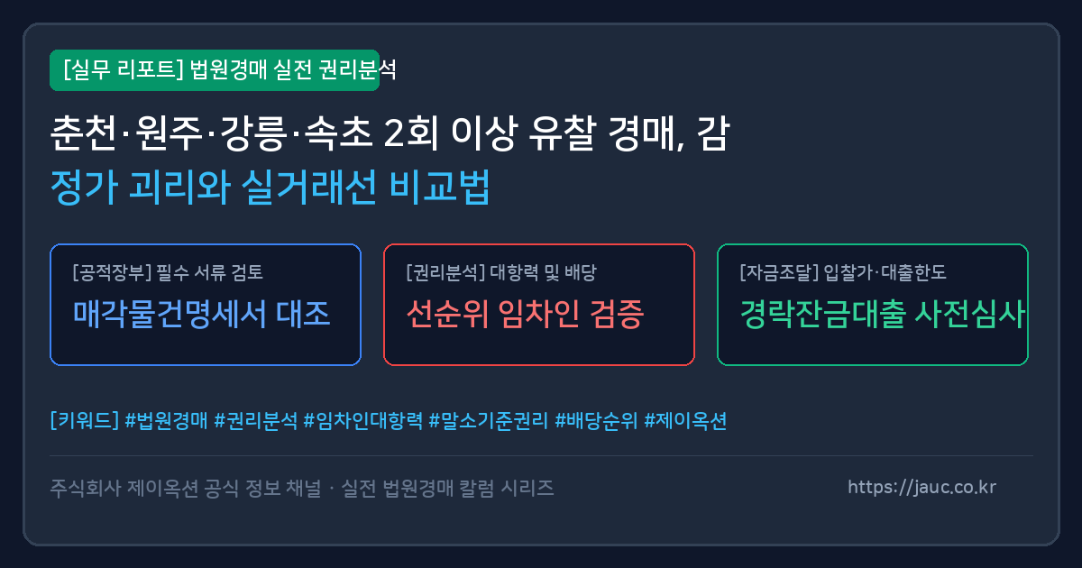 강원 지역 경매 물건 감정가와 실거래가 비교 분석 인포그래픽 리포트