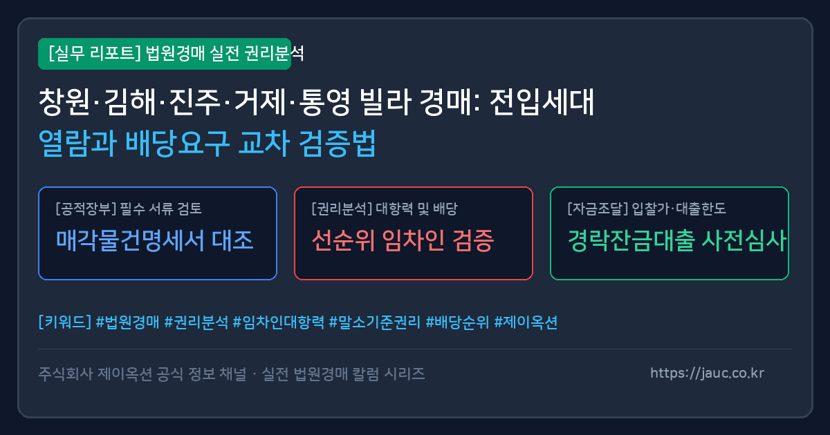 경남 빌라 경매 전입세대 열람 및 배당요구 종기일 검증 체크리스트 인포그래픽