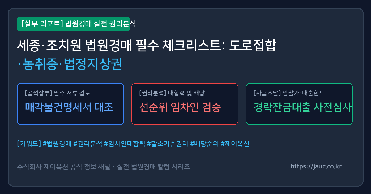 세종 조치원 토지 경매 권리분석 및 체크리스트 인포그래픽 문서 그래픽