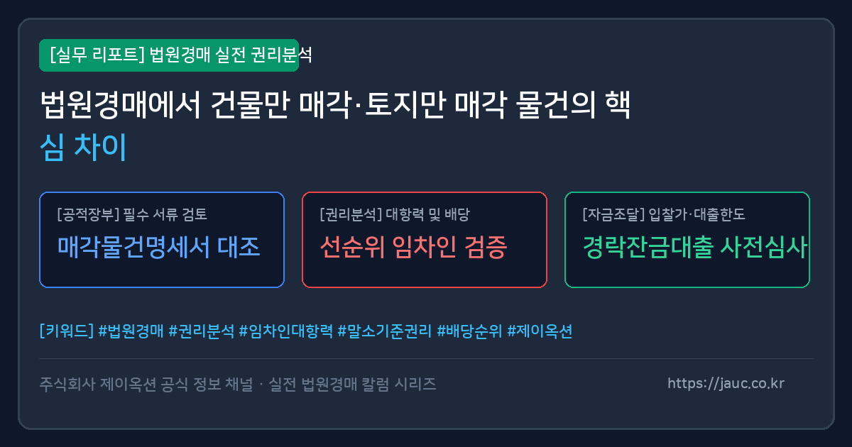 건물만 매각과 토지만 매각의 차이를 정리한 경매 체크리스트 그래픽