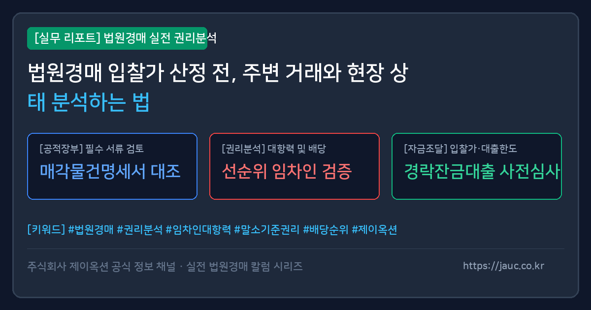 법원경매 입찰가 산정을 위한 주변 거래 및 현장 상태 분석 체크리스트 인포그래픽