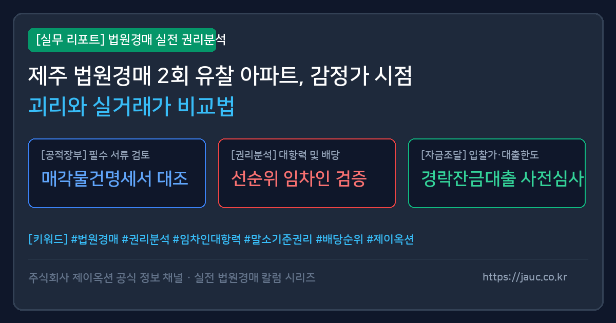 제주 아파트 경매 감정가와 실거래가 비교 분석을 정리한 인포그래픽 리포트