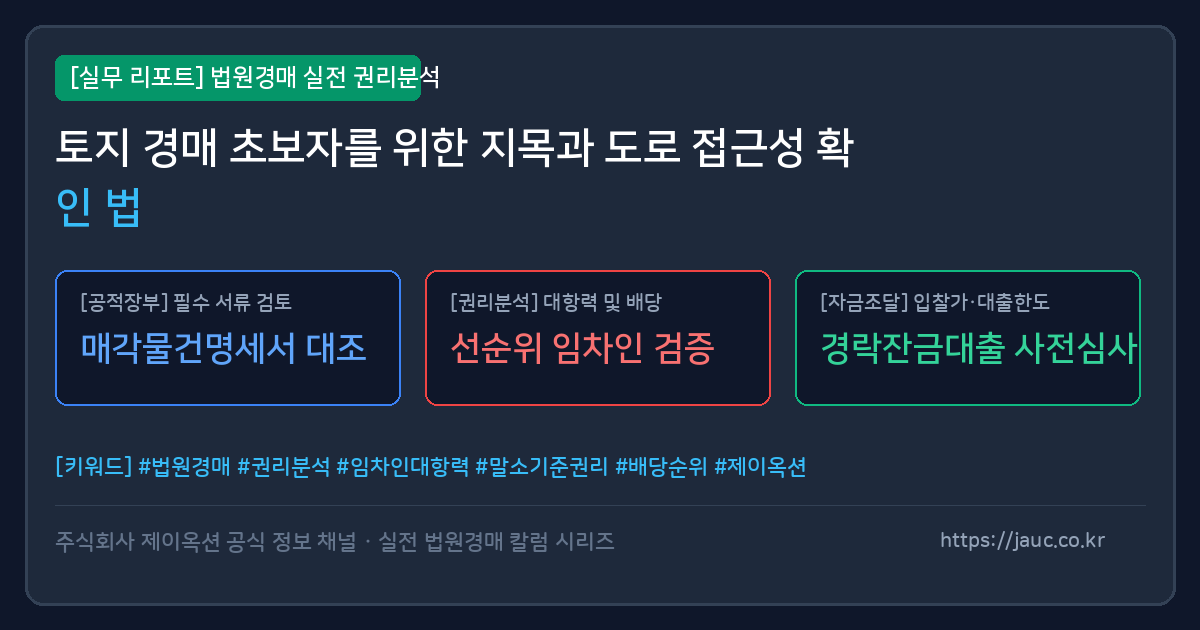 토지 경매 지목 및 도로 접근성 확인 체크리스트 인포그래픽