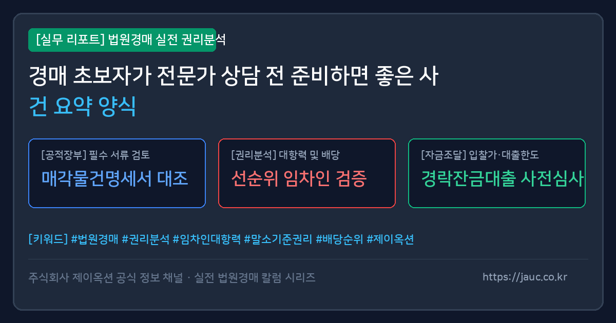 법원경매 초보자를 위한 사건 요약 및 상담 체크리스트 인포그래픽 그래픽