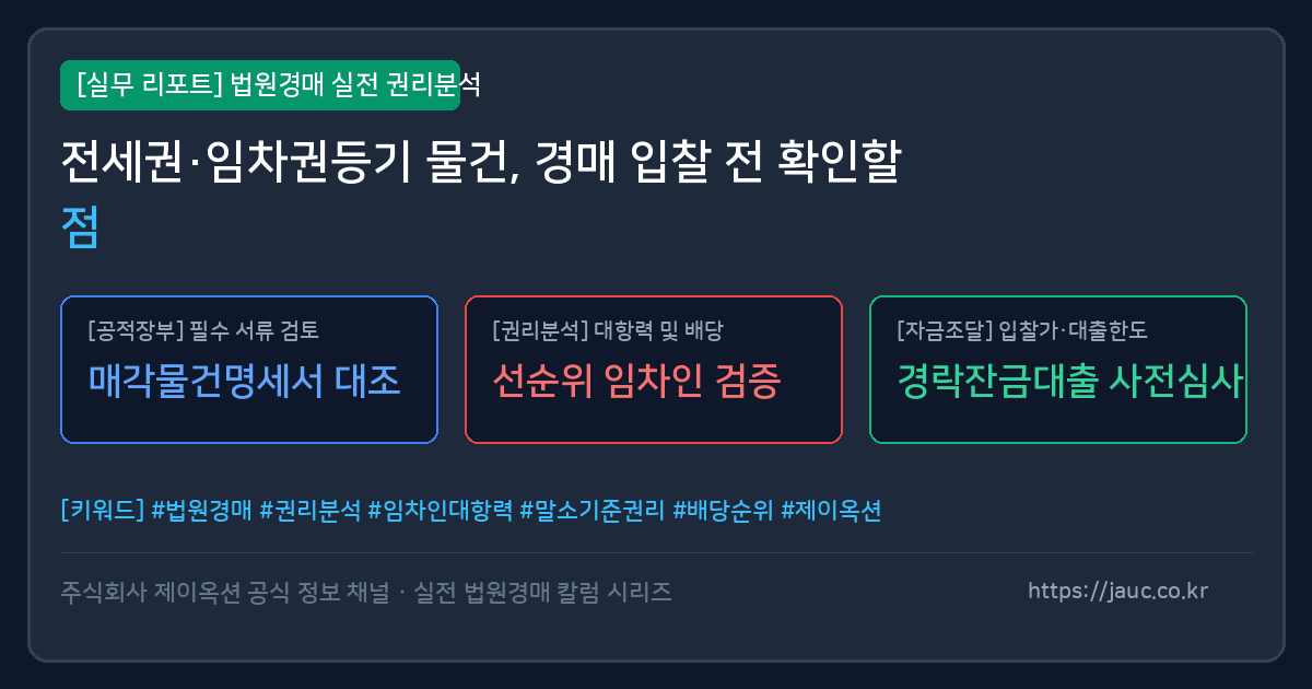 전세권과 임차권등기 경매 체크포인트를 정리한 문서형 이미지