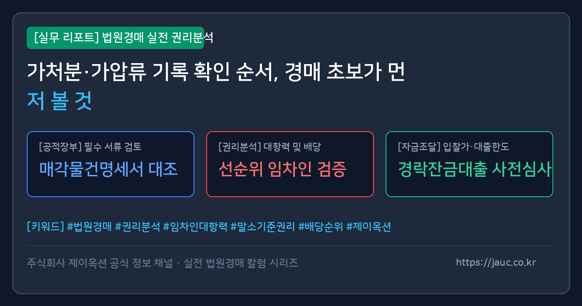 가처분과 가압류 확인 순서를 정리한 부동산 권리분석 체크리스트 그래픽
